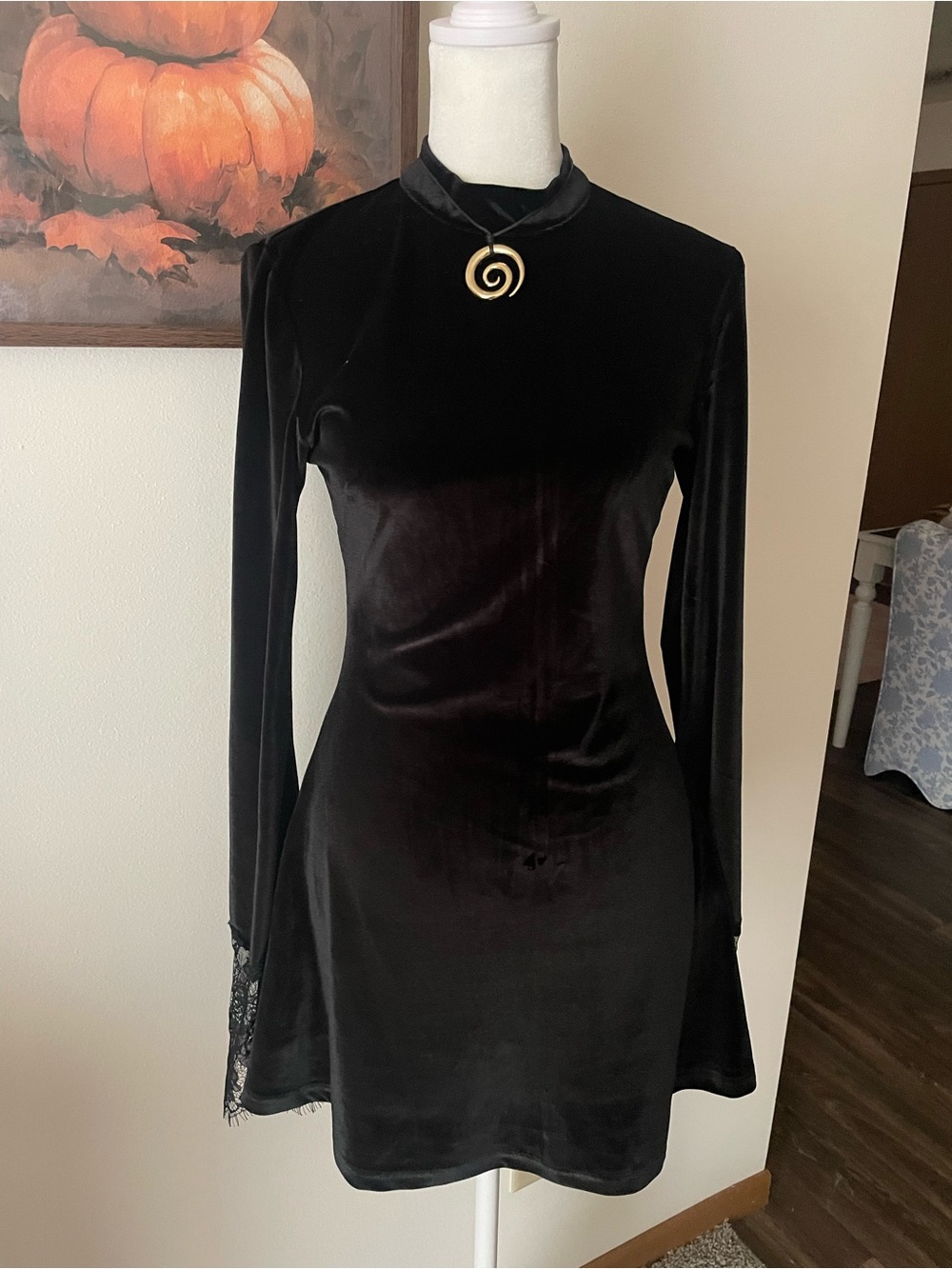Punk Rave Velvet Solstice Black Lace Cuff Mini Dress XS/S